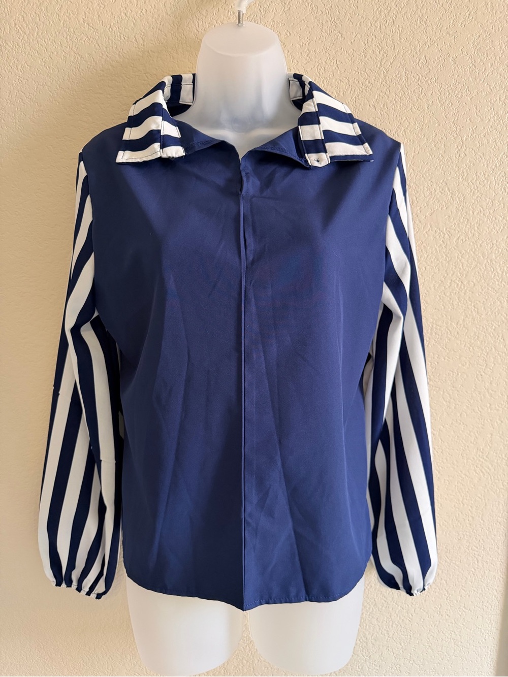 Navy and White Collared Blouse